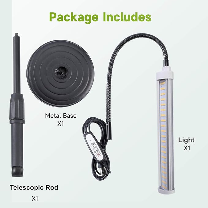 Grow Lights for Indoor Plants 10 inch Lamp Full Spectrum Desk LED Grow Light with Base For Indoor Plant Growing Lamp, Adjustable Gooseneck, Suitable Plants Growth (Without USB Plug) (105 LEDS)