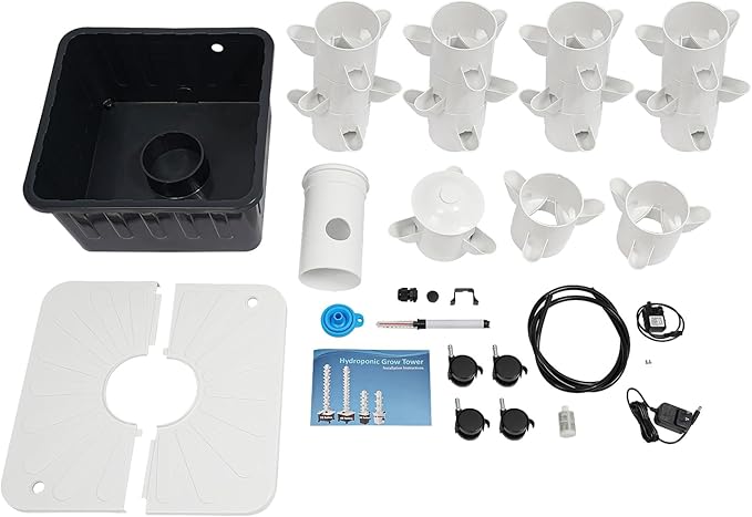 Hydroponics Tower | 15 Layer 45 Plants Indoor Vertical Tower System Kit | Vertical Hydroponic Grow Tower Aeroponic Tower for Herbs | with Pump and 7.93 GAL Water Tank | 4 Wheels | White