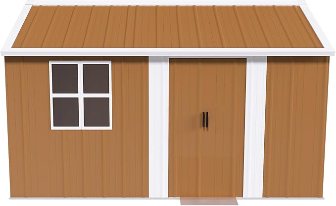 KEIKI 12FT x 8FT Heavy-Duty Metal Storage Shed, Outdoor Storage Shed with Floor & Window and Lockable Doors, Weatherproof Outdoor Garden Shed for Garden, Backyard, Patio, Lawn