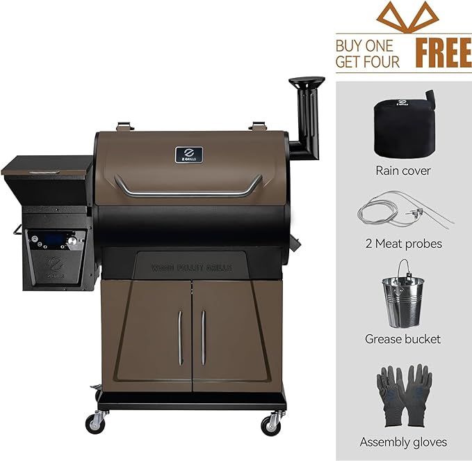Z GRILLS 700D6Pro 2024 Pellet Grill & Smoker with PID V2.1 Controller, Dual-walled Insulation, Meat Probes, Huge Storage, Hopper Clean-out including Grill Cover and More