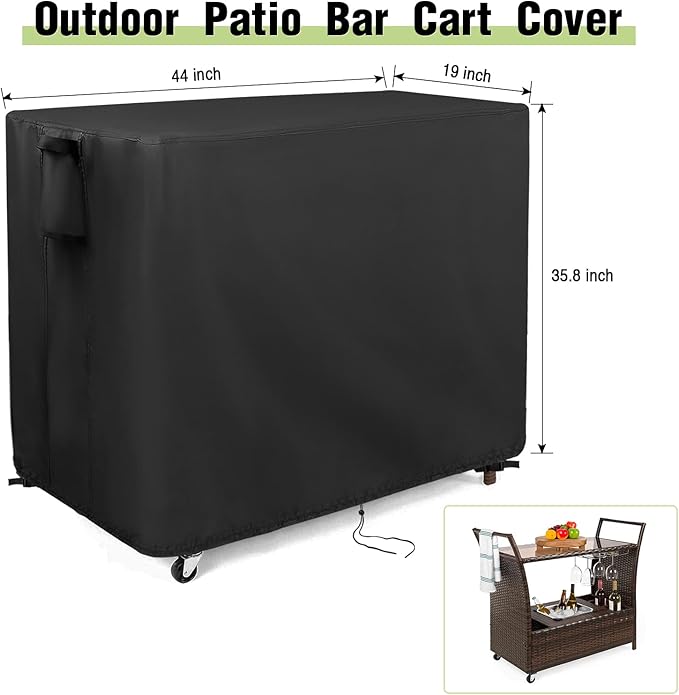 Outdoor Bar Cart Cover for Outdoor Rolling Wicker Bar Table Set 44"x19"x36", Waterproof Dustcover for Outside Serving Cart, Heavy Duty Out door Beverage Cooler Covers