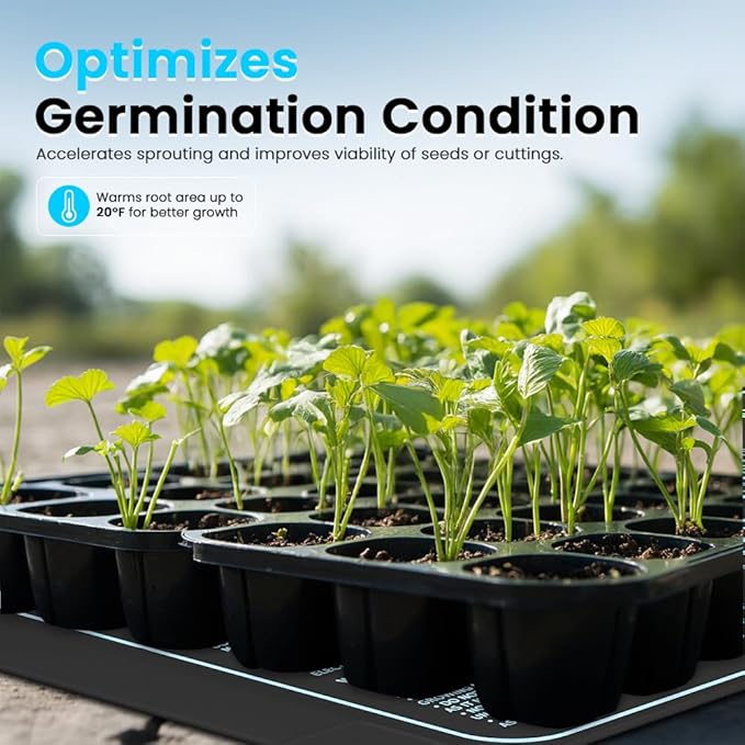 Seedling Heating Mat | Fits (1) Standard 1020 Tray | Germination Grow Heat Pad for Seed & Starter Plants Soil Warmer for Indoor Home Gardening (10x20 Single + Heating Thermostat)