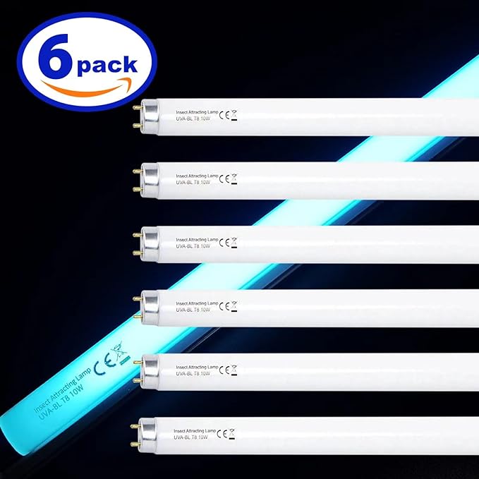 6 Pack T8F10W BL 10W Replacement Bulbs T8 10 Watts Fluorescent Tube for 20W Device 13 Inch 365-nm Black Light