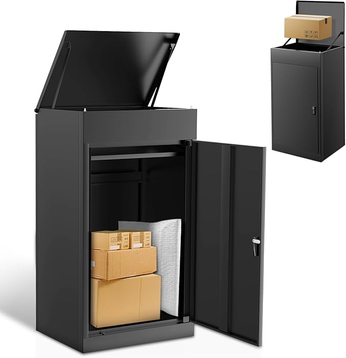 Package Delivery Boxes for Outside, Large Parcel Drop Boxes with Coded Lock, Waterproof Anti-Theft Mailbox with Floor Spikes, Heavy-Duty Steel Secure Package Delivery Box for Porch Yard Home Office