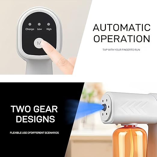 Disinfectant Sprayer Professional Disinfectant Fogger Machine, 380ml Wireless Nano Sprayer Gun Handheld Sanitizer Fogger, Blue Light Foggers for Touchless Sanitization (Orange)