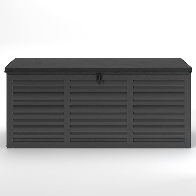 Resin Deck Box, 130 Gallon Outdoor Storage Box with Lockable Lid, Waterproof Patio Storage for Garden Tools & Outdoor Accessories (Dark Black)