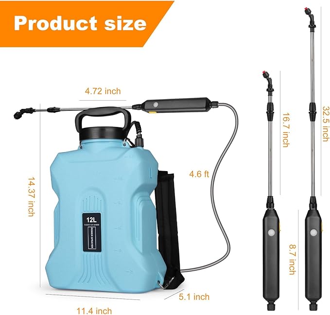 Battery Powered Sprayer 2.1 Gallon, Backpack Sprayer with Retractable Wand & 3 Mist Nozzles & USB Rechargeable Handle, Water Spray Pump Sprayers for Planting Lawn Yard Garden (Blue, 3.2 Gallon)