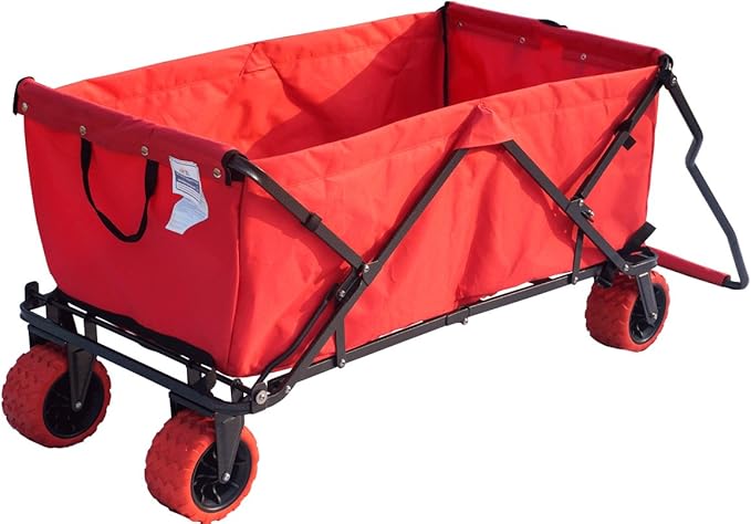 Impact Canopy Folding Collapsible Utility Wagon, Extra-Large Wagon with All-Terrain Wheels, Red