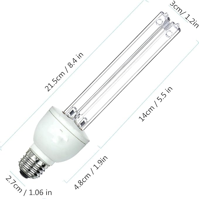 BAIMNOCM UV Light Bulb, UV-C Light Bulb 25 Watt E26 Base, One Bulb Ozone and One Bulb Ozone Free, 2 Count