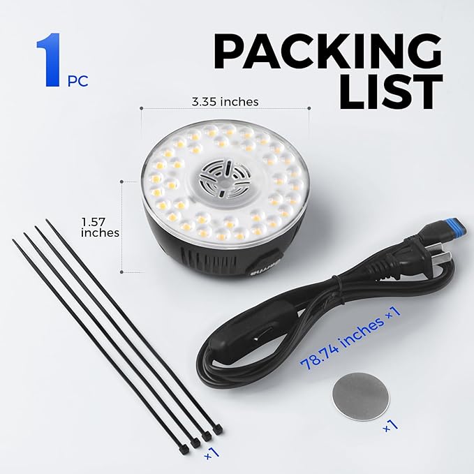 Barrina Orbgrow OG09 Puck LED Grow Light, 5000K 9W(135 Watt Equiv), Plant Lights for Indoor Plants Full Spectrum, Magnetic & Linkable, Small Grow lamp, Perfect for Plant Shelf, 1 Pack, Black