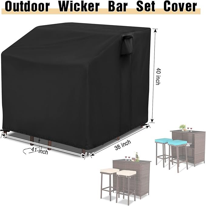 41 Inch Waterproof Outdoor Bar Set Cover, Heavy Duty Patio Bar Set Cover for Wicker Bar Table Set 41"x38"x40",Balcony Bar Set with Stools Cover