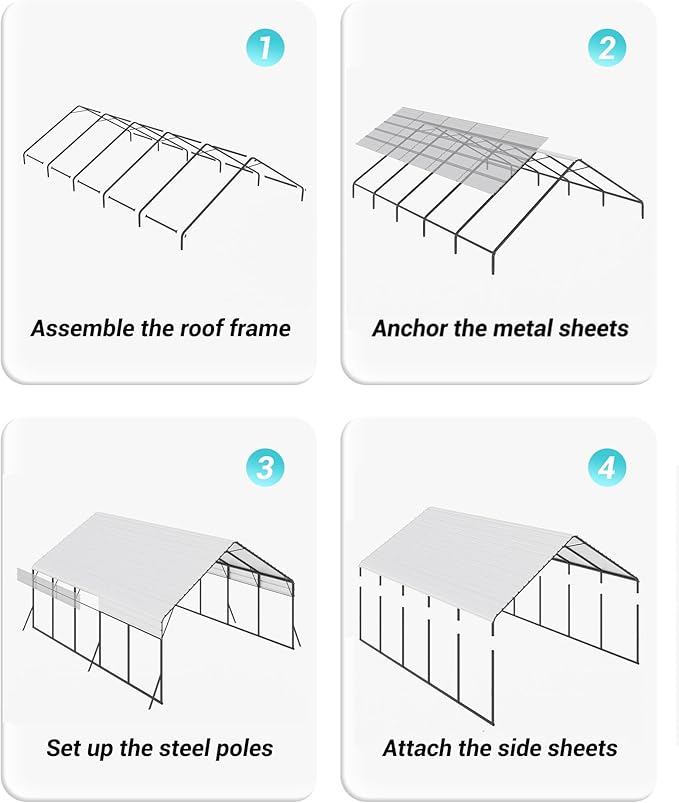 20x25x12.8 FT Metal Carport with Reinforced Frame, Galvanized Steel Roof & Enhanced Base Heavy Duty Car Ports for All-Weather Car Garage Shelter for Car, Truck, Pickup, SUV, Tractor, and Boat