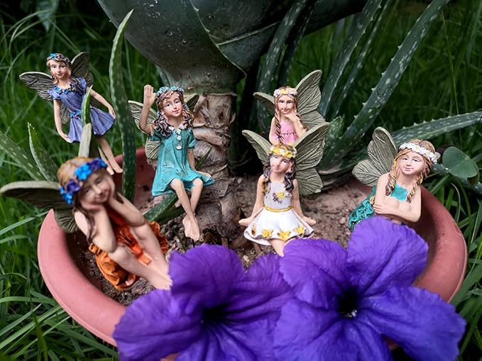 Fairy Garden Accessories Outdoor Indoor, 6pcs Miniature Fairies Figurines for Pot Plants and Mini Garden Lawn Decorations
