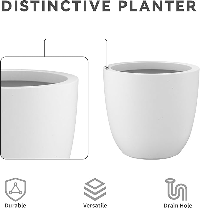 Kante 18",14",10" Dia Concrete Round Planters (Set of 3), Outdoor Indoor Large Planter Pots with Drainage Hole for Home Patio Garden, Pure White