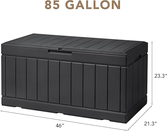 Devoko 85 Gallon Deck Box Lockable Resin Outdoor Storage Box waterproof Outdoor Container for Patio Furniture Cushions, Pillow (Black)