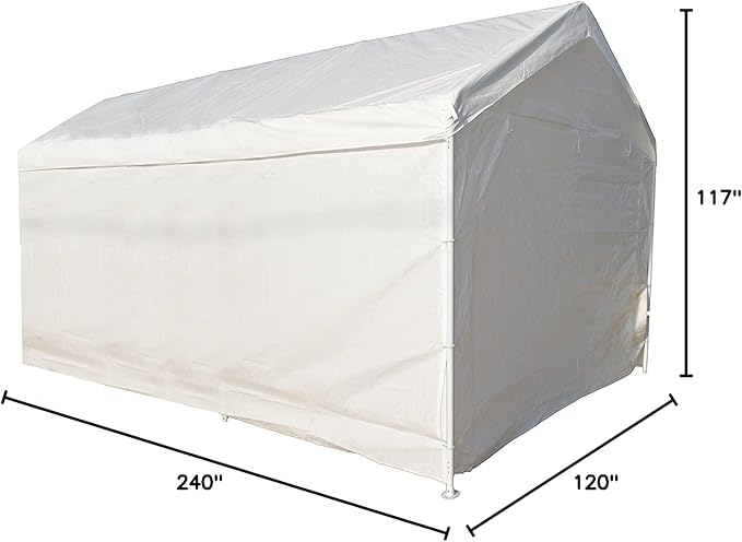 10x20 White Canopy Carport Cover Set with Valanced Top All 4-Side Walls and Top (5 Pcs Tarps Set, No Frame)