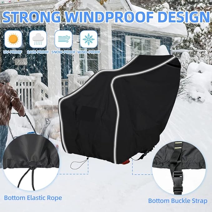 Heavy-Duty 600D Fade and Crack Resistant Snow Blower Covers, Waterproof, Snow Proof,UV-Proof Snowblower Cover Universal Fit,Snow Thrower Cover with Reflective Strips (50" L x 33" W x 40" H)