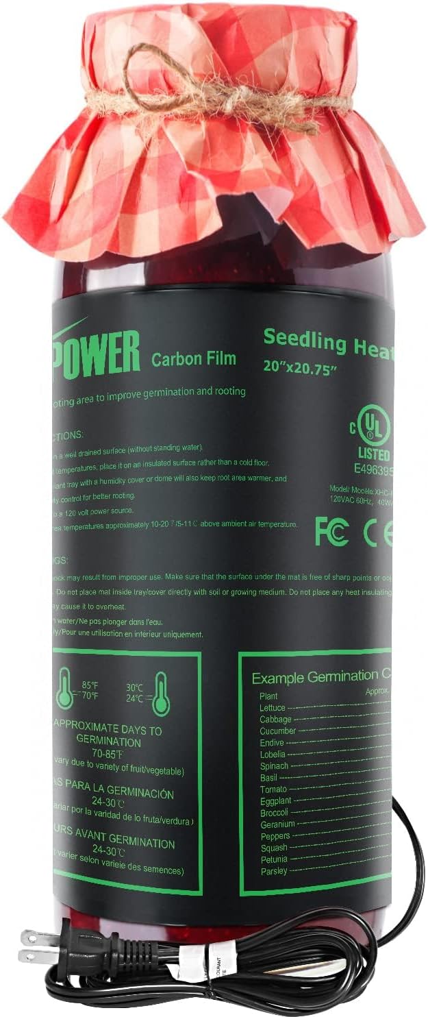 iPower Seeding Heat Mat Upgraded Carbon Film Indoor Warm Hydroponic Plant Germination Starting Pad Durable Waterproof, 20" x 20.75", Black