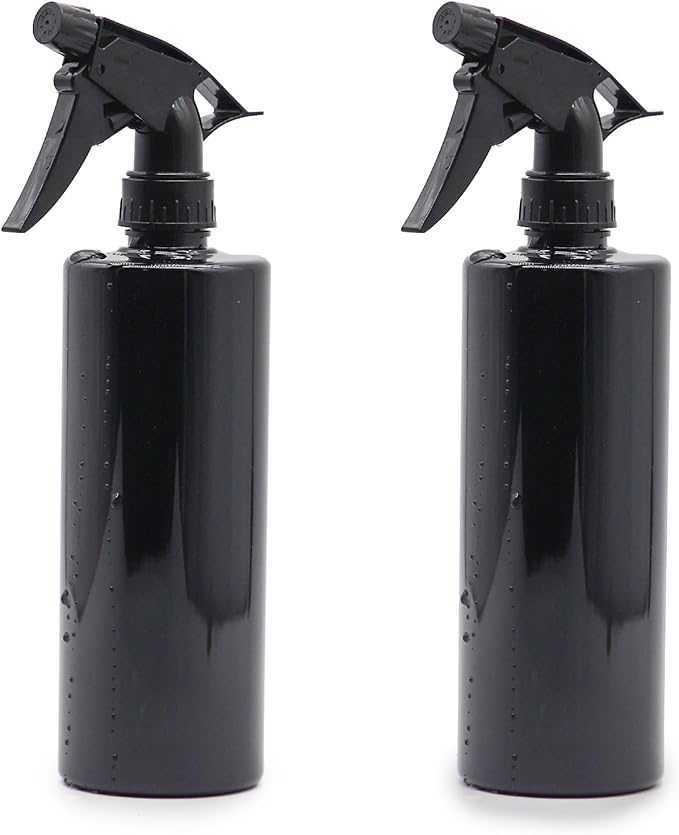 OFFIDIX 360° Water Spray Bottle 2 Pack 16 oz Continuous Plastic Empty Spray Bottles Mister for Hair,Cleaning,Plants,Upside Down,Fine Mist and Stream Setting,Black