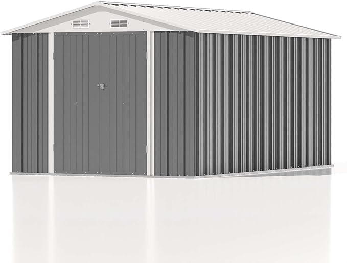 Patiowell 8 x 12 FT Metal Storage Shed for Outdoor, Steel Yard Shed with Design of Lockable Doors, Utility and Tool Storage for Garden, Backyard, Patio, Outside Use, Grey