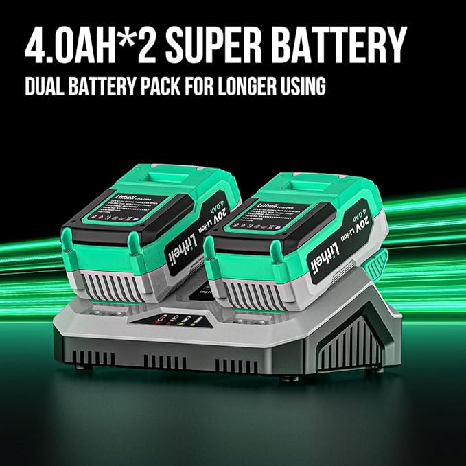 Litheli 2x20V Cordless Snow Blower, 20'' Single Stage Battery Powered Snow Blower with Brushless Motor, LED Lights, 25'' Throwing Distance, Includes 2x20V 4.0ah Batteries and Charger