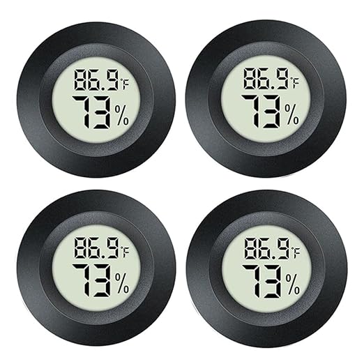 4 Pack Mini Digital Hygrometer Thermometer Gauge, Indoor Outdoor Temperature Humidity Meter for Greenhouse Humidors Incubators Reptile Terrarium Jars, Fahrenheit (℉) or Celsius(℃) (4)
