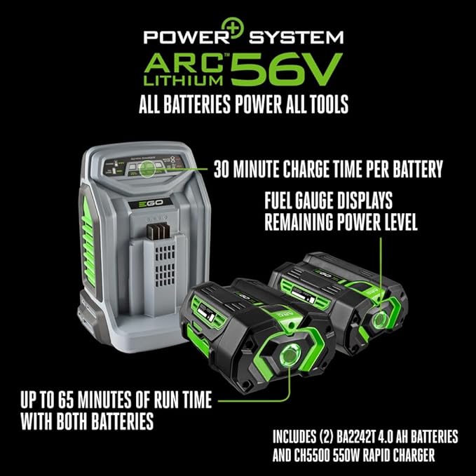 EGO POWER+ Electric Lawn Mower, Self-Propelled Cordless with Touch Drive, Includes (2) 56V 4.0Ah Batteries and Rapid Charger – LM2122SP-2