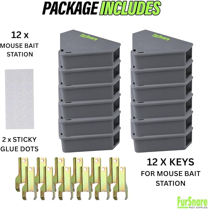Mouse Bait Station for Outdoor & Indoor with Keys - Mice Traps for House Indoor Kill - Mouse Poisoning Bait Box for Home, Pest Control - Reusable, Safe for Kids & Pets (12 Pack, Gray)