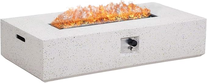 56 Inch Propane Fire Pit Table, Rectangle Outdoor Fire Table w Blue Fire Glass(50,000 BTU), Patio Firepit Table Gas Fire Table w Rain Cover for Outside, Backyard