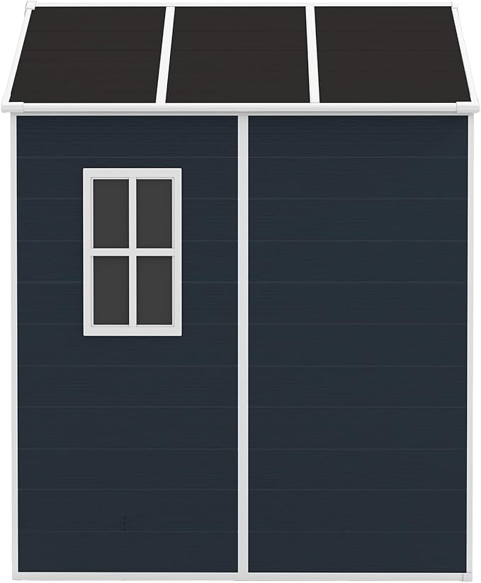 Outdoor Storage Shed 6x6 FT, Resin Shed with Floor & Window, Lockable Door, Vents, Outside Sheds & Garden Shed for Patio Furniture, Gardening Tools, Pool Equipment (Dark Gray, 6 * 6ft)