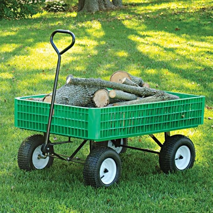A.M. Leonard Green Utility Wagon with Pneumatic Tires - 30 x 46 x 7.5 Inch Tray