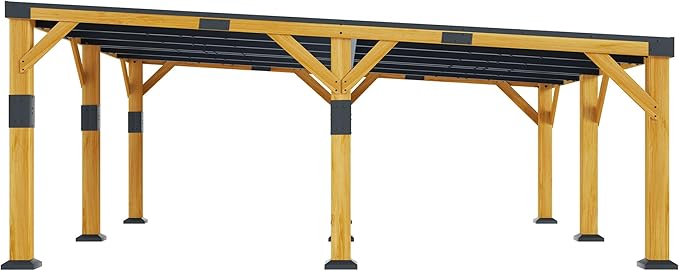 Jocisland 20x20x9.2 FT Cedar Wood Carport with Sloped Galvanized Steel Roof, Heavy Duty Outdoor Shelter for 2 Cars, Trucks, Boats & Tractors, Wind & Snow Resistant Pitch Roof Design