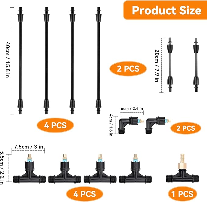6-Nozzle Poly Boom Wand with 3/8" Brass Fitting, 7.5 Ft. ATV sprayer Boom, Wide-Coverage Agricultural & Lawn Spray Attachment for Tractors/UTVs (Fiberglass Wand)