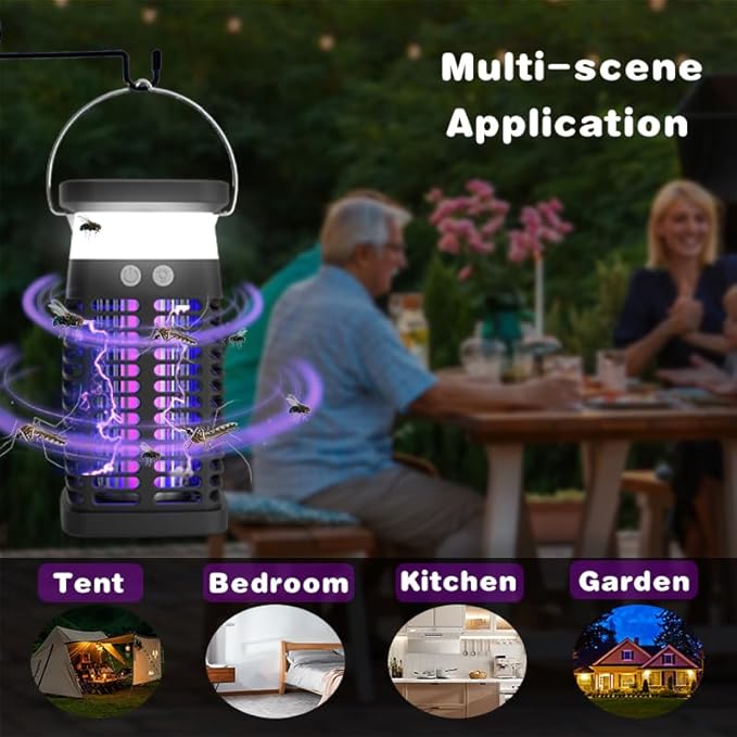 Solar Bug Zapper Outdoor Waterproof:Mosquito Repellent Outdoor Patio, Fly Trap Indoor, 4000mAh Mosquito Killer with LED Colorful Light and Cleaning Brush for Home Kitchen Garden Camping Essentials