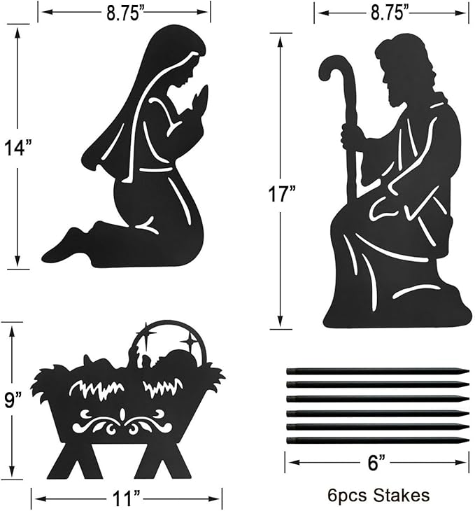 Nativity Silhouette Outdoor,Black Silhouette Nativity Scene for Yard Stake,Set of 3 Christmas Ornaments for Outside