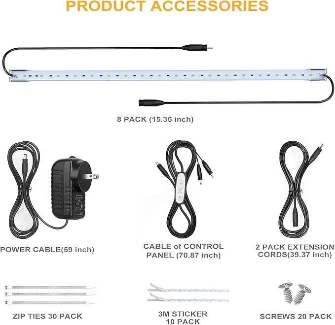 LED Grow Light for Indoor Plants, Grow Lights 80W Full Spectrum, 4 Dimmable Levels Sunlike Grow Lamp, Auto On/Off 3/6/12H Timer Grow Light Strips for Flower Succulent Hydroponics Greenhouse, 8 Pack