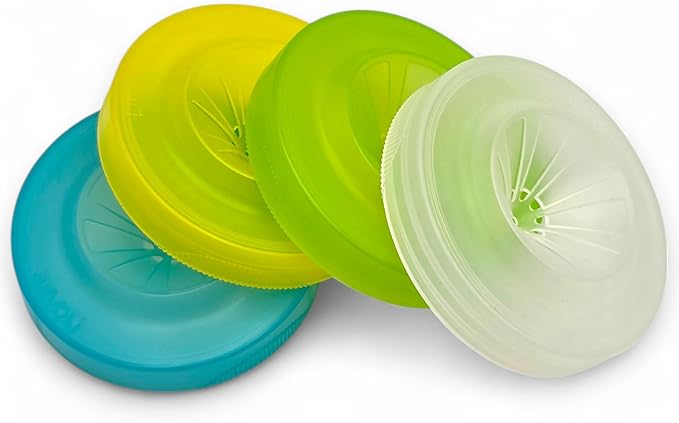 Fruit Fly Trap Lids for Wide Mouth Mason Jars - Natural Non-Toxic Gnat Catchers, Reusable Covers (4 Pack)
