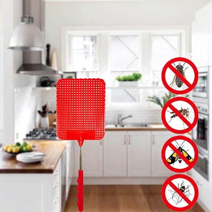 4Pcs Telescopic Fly Swatters, 29in Long Heavy Duty Retractable Manual Plastic Fly Swatter, Premium Extendable Flyswatter with Long Stainless Steel Pole, Pack of 3 Assorted Colors