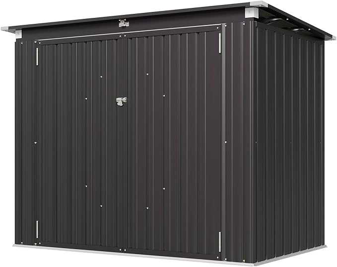 Aoxun 80 CU.FT Outdoor Storage Shed Metal Trash Can Storage with Chain Lid Waterproof Outdoor Garbage Can Organizer, Ideal for 2 Trash Bins, Toys, Garden Tools (Black)