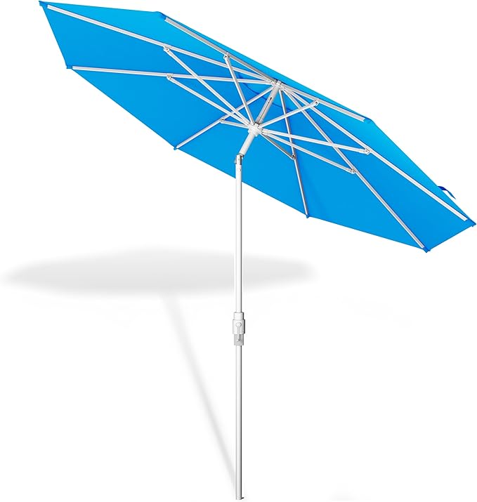 Midtown Umbrellas The Swilt 10 Feet Patio Umbrella in Terylast Cobalt (Blue) Polyester Fabric - Fiberglass Ribs, Auto-Tilt Aluminum Frame For Backyard, Deck, Garden, Pool - White Pole