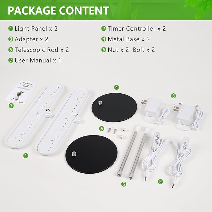 FOXGARDEN Grow Light, Full Spectrum Desktop Grow Lamp with Base, Bright LED Plant Light with Auto On/Off Timer 4/8/12H, 4 Dimmable Brightness, Height Adjustable, Ideal for Indoor Plants, 2 Packs