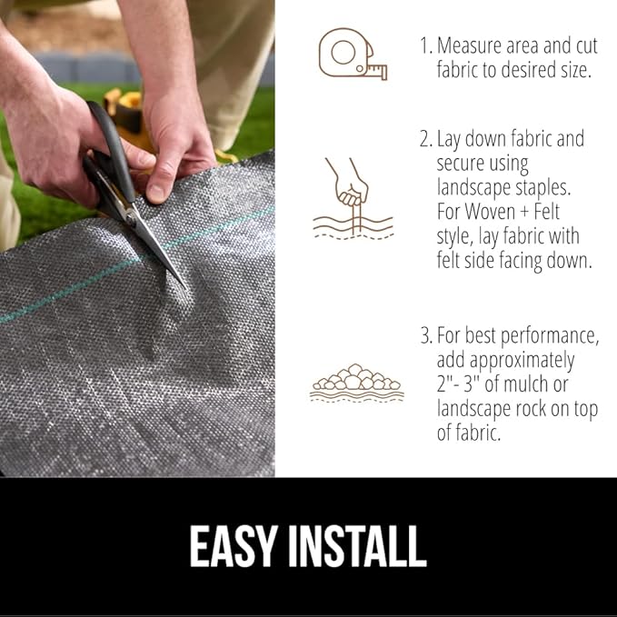 GORILLA GRIP 4 FT x 50 FT Powerful Weed Barrier Landscape Fabric, Durable Tear Resistant Blocker, Permeable UV Resistant Fabrics for Landscaping Outdoor Garden Bed, Ground Mulch, 3.2oz Woven