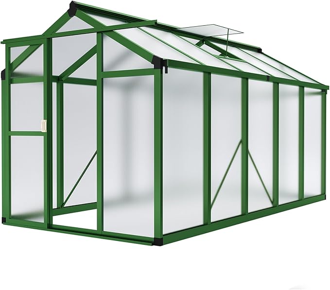 6x10 FT Greenhouse for Outdoors, Large Aluminum Greenhouses with Roof Vent and Quick Setup Structure, Greenhouse Heavy Duty with PC Panels, Walk-in Green Houses for Winter Garden,Backyard,Patio,Lawn