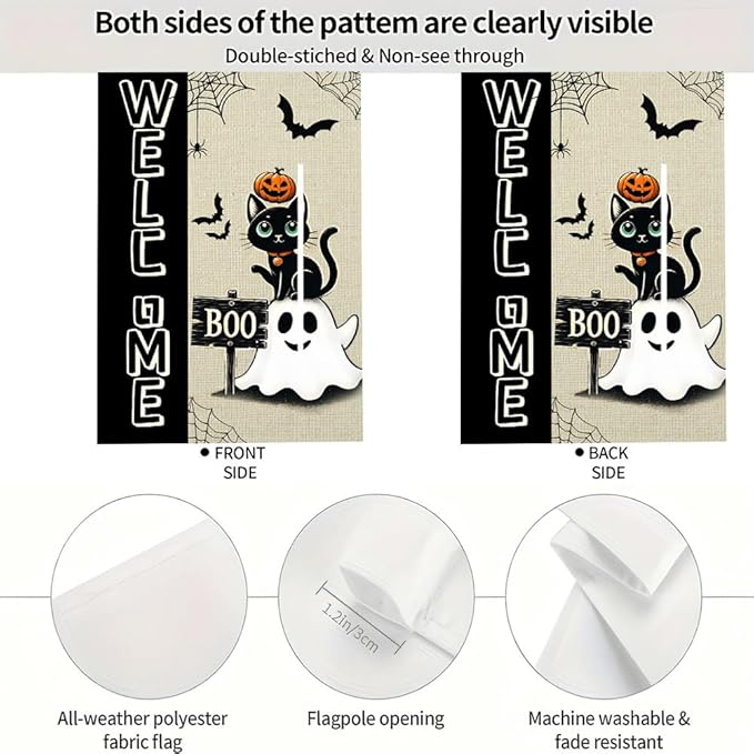 Halloween Black Cat Garden Flag 12x18 Inch Double Sided Polyester Outdoor Flag