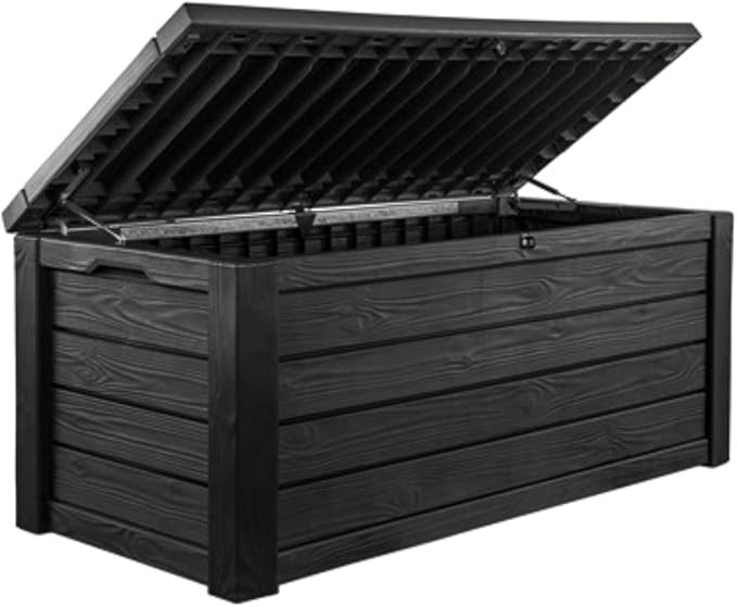 Keter Westwood 150 Gallon Resin Large Outdoor Storage Box for Patio Furniture, Outdoor Cushions, Garden Tools and Pool Floats, Dark Grey