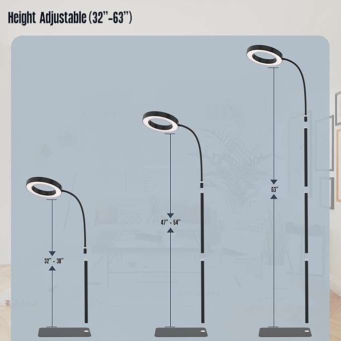 GLOWRIUM Grow Lights for Indoor Plants,20W Full Spectrum LED Plant Light with Stand,Adjustable Height,3/9/12H Timer,6 Dimmable Levels & 3 Lighting Modes (Black-Single Head)