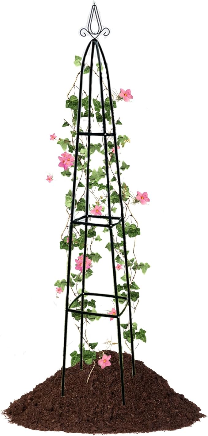 Garden Trellis for Climbing Plants Outdoor - Powder-Coated Steel 89" Towering Plant Support - Heavy Duty Metal Obelisk Trellis for Climbing Vine, Vegetables & Flowers,Deep Green