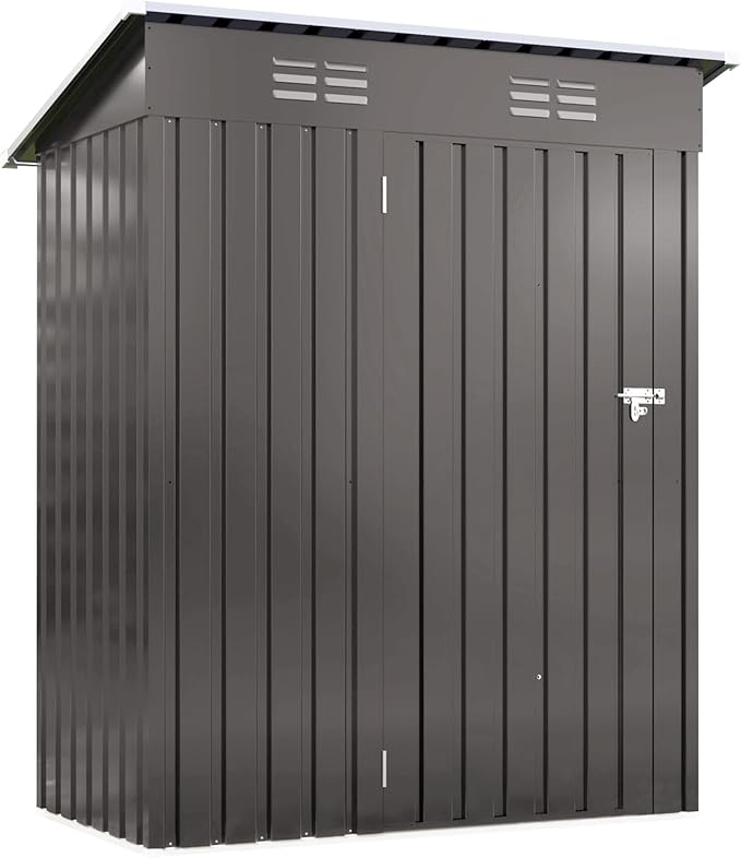 5x3x6FT Outdoor Storage Shed, Galvanized Steel Garden Shed with Lockable Door & Window, Waterproof Metal Tool Storage for Garden, Backyard, Patio, Lawn(Pitched Roof)