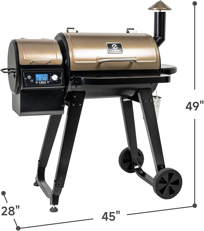 Z GRILLS ZPG-450A2 Wood Pellet Grill & Smoker, PID V2.1 Controller, 459 Sq in Cook Area, Foldbale Shelf, Meat Probe, Rain Cover, 8 in 1 BBQ Grill Outdoor Auto Temperature Control, Bronze