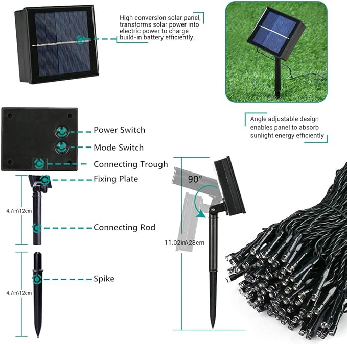 Joomer Solar Christmas Lights Outdoor, 105FT 300 LED 8 Modes Solar String Lights Waterproof Fairy Tree Lights for Garden Yard Patio Christmas Decoration(White)